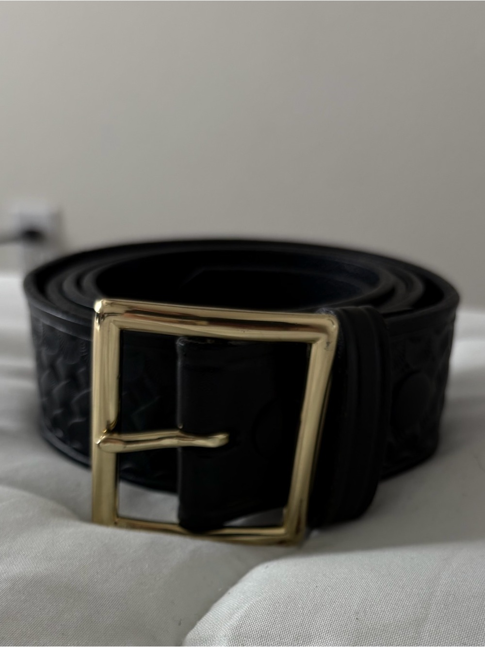 Black Embossed Leather Belt with Gold Buckle - Corrections Belt
